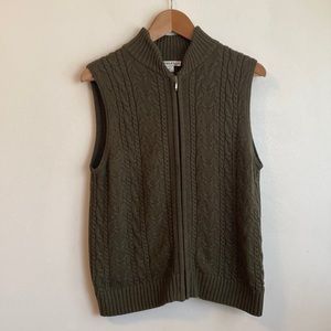 Pendleton Olive Green Cable Knit Sleeveless Zip Front Sweater Vest
